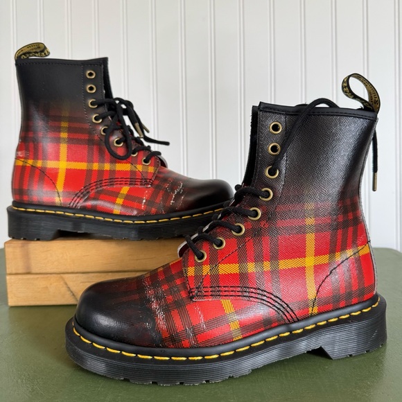 Dr Martens Red Tartan Plaid #1460 Lace Up Boots